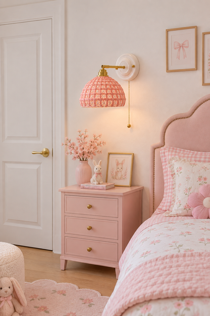 Ceramic Pink Nursery Wall Sconce | Plug-in Kids Bedroom Lamp