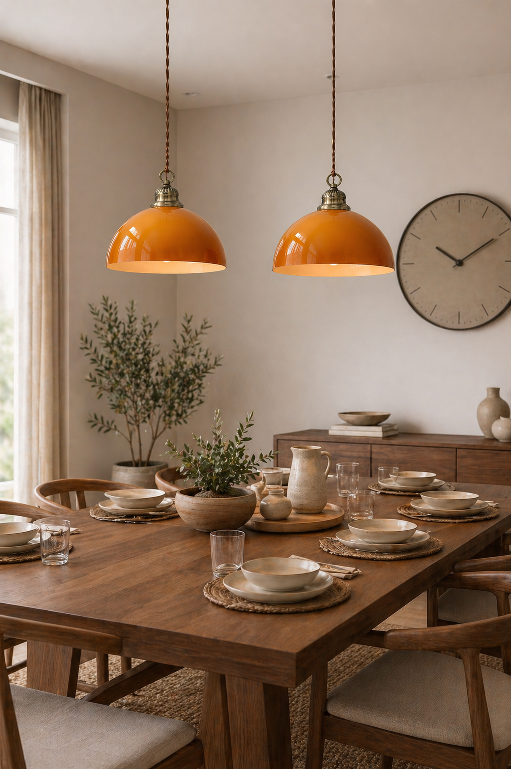 Industrial Mustard Glass / Brass Dome Ceiling Light Fixture