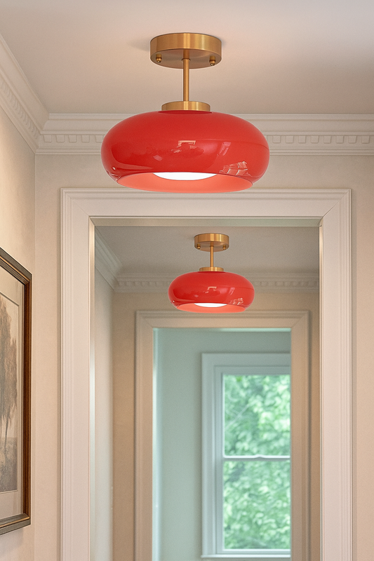 Red Glass pendant light, Flush mount Ceiling light Fixture