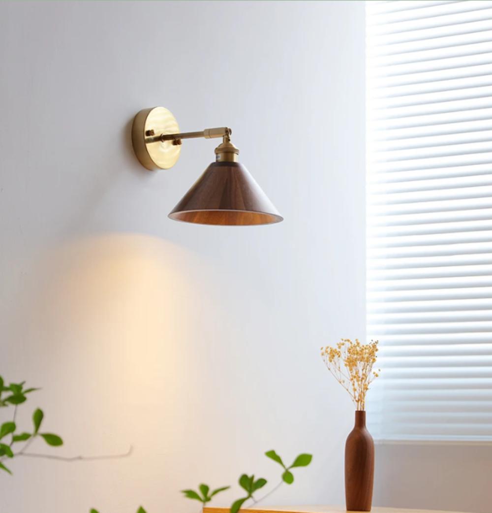 Handcrafted Walnut Wood Wall Lamp