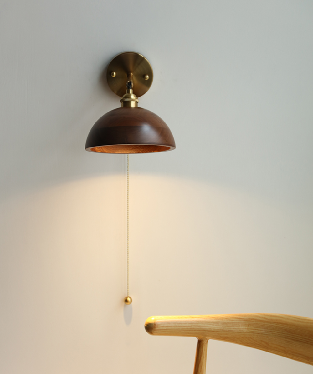 Handcrafted Walnut Wood Wall Lamp