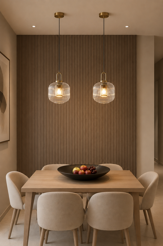 Mashal Designs Set of Two luxury glass hanging lights  hanging over modern Dining room