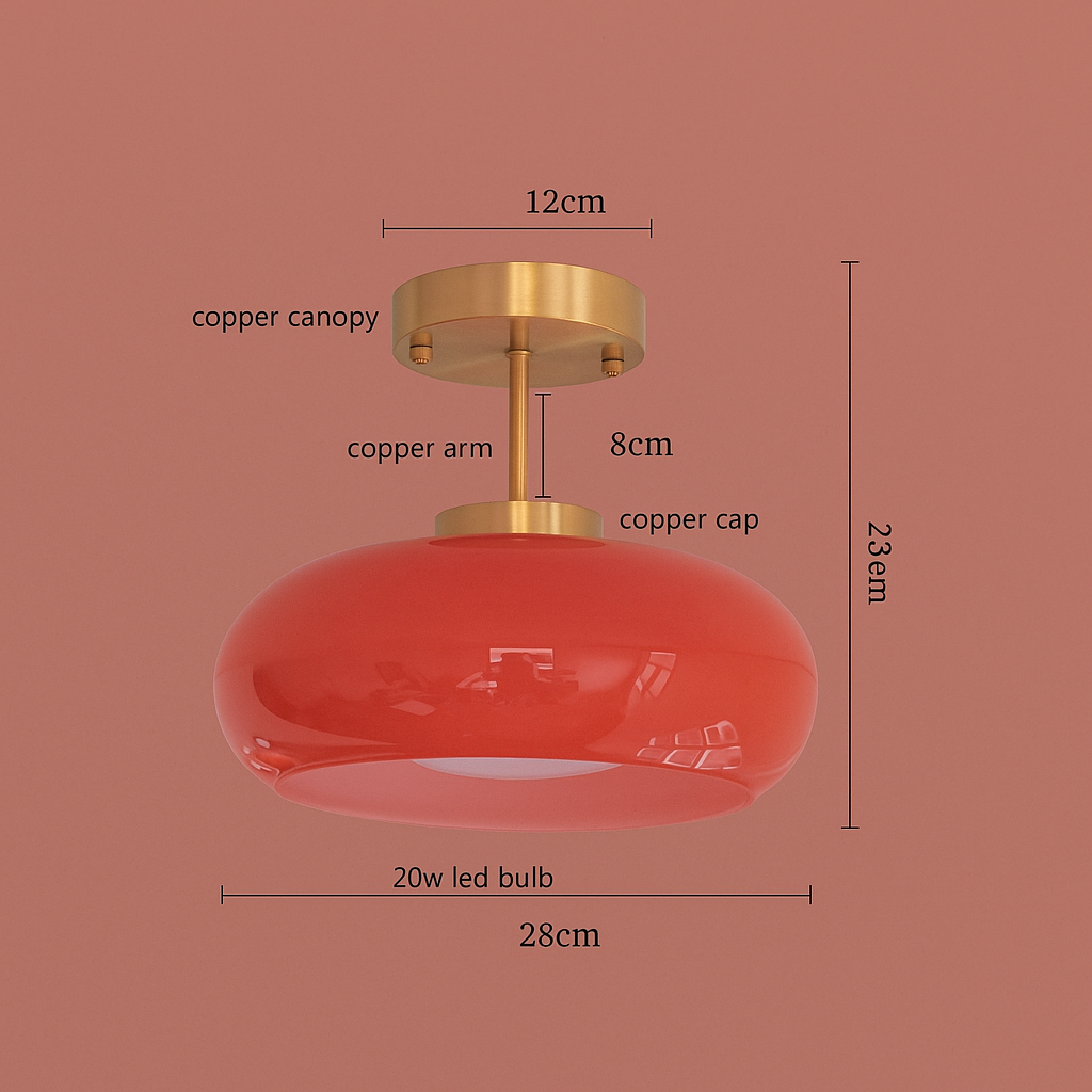 Red Glass pendant light, Flush mount Ceiling light Fixture