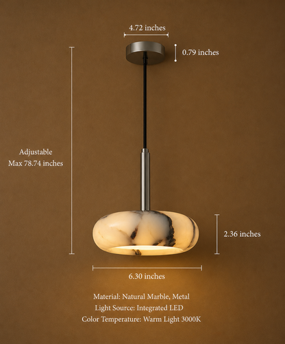 Sculpted Marble Pendant Light with Wood Finish | Small hanging lamp
