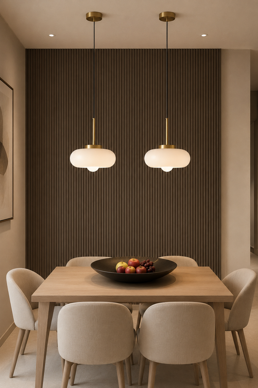 Round White Ceiling-Pendant light for Kitchen Island & Dining Room