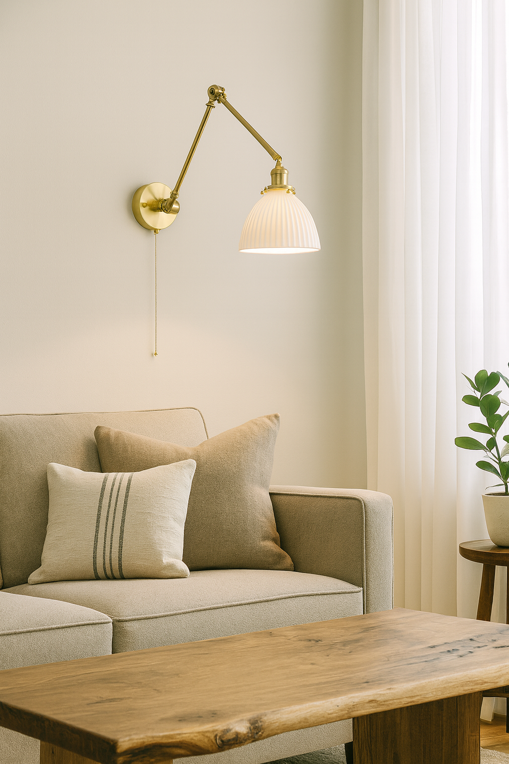 Swing Arm Ceramic Wall Sconce- Adjustable Brass Reading light