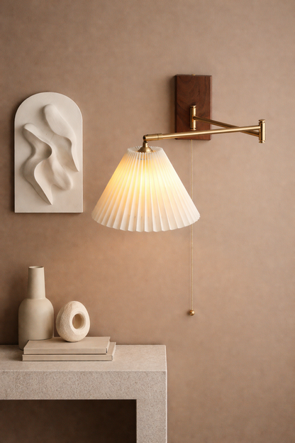 Fabric Wall  lamp with articulated arm- Pull String wall sconce