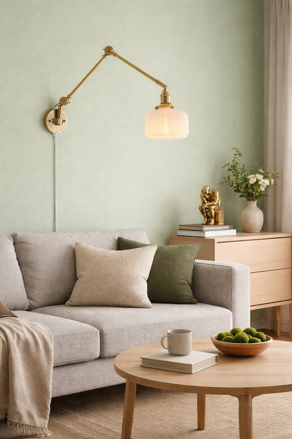 Swing Arm Ceramic Wall Sconce- Adjustable Brass Reading light