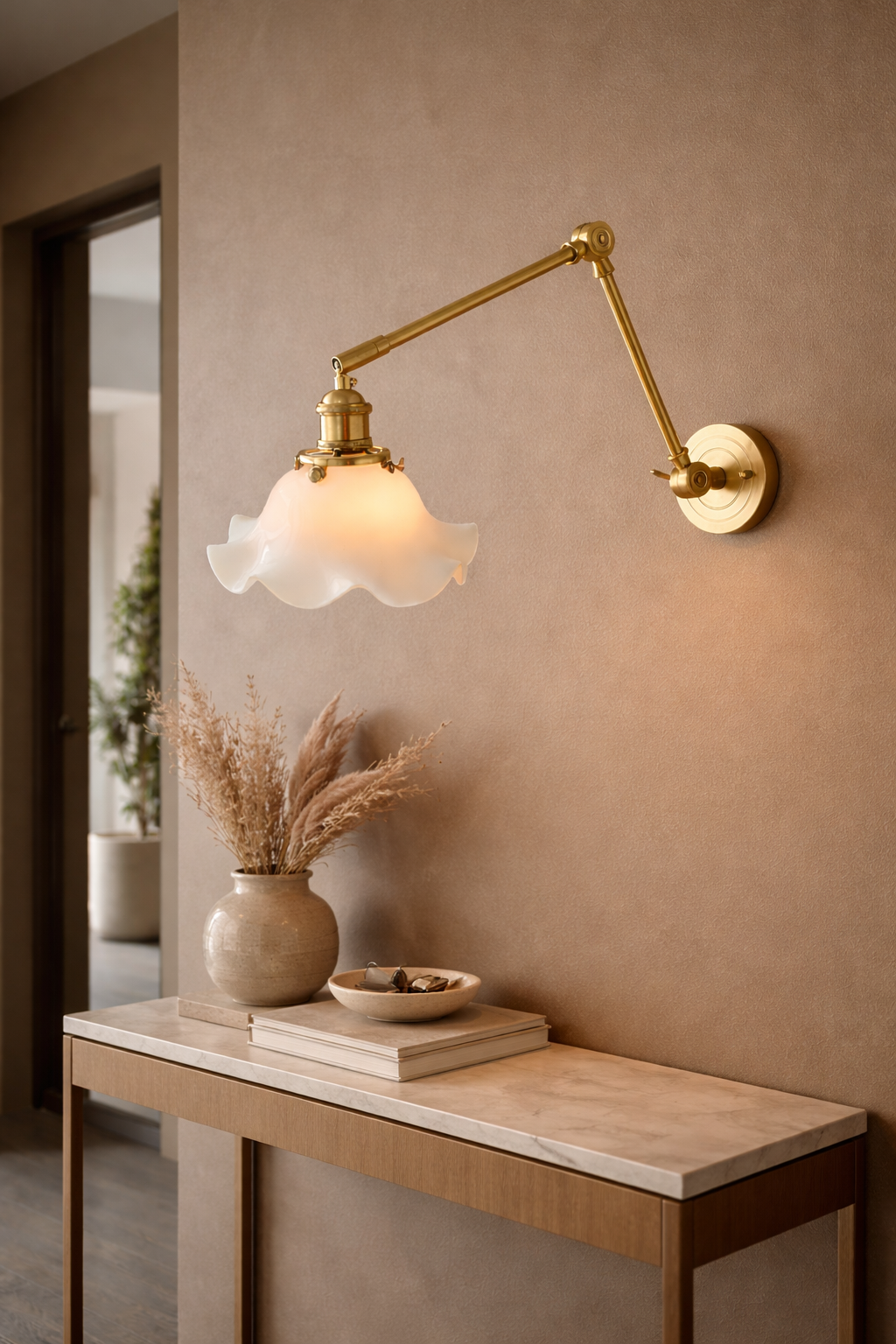 Swing Arm Ceramic Wall Sconce- Adjustable Brass Reading light