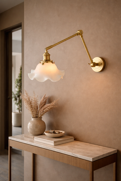 Swing Arm Ceramic Wall Sconce- Adjustable Brass Reading light