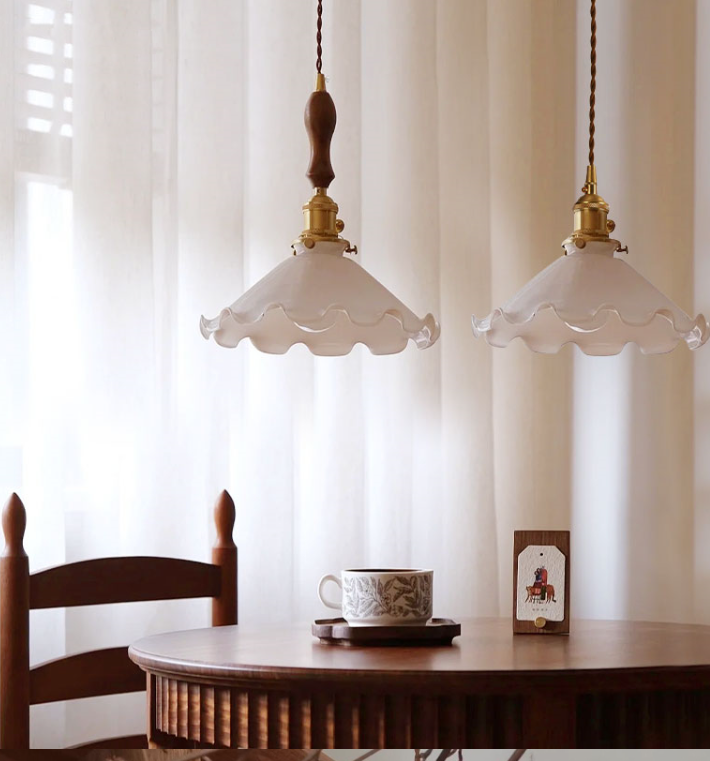 Ethereal Elegance, White Flower Glass Pendant Lights