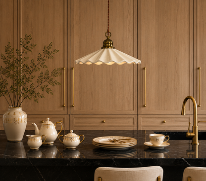 Close-up of retro farmhouse ceiling lamp showing the detailed vintage style metal socket.