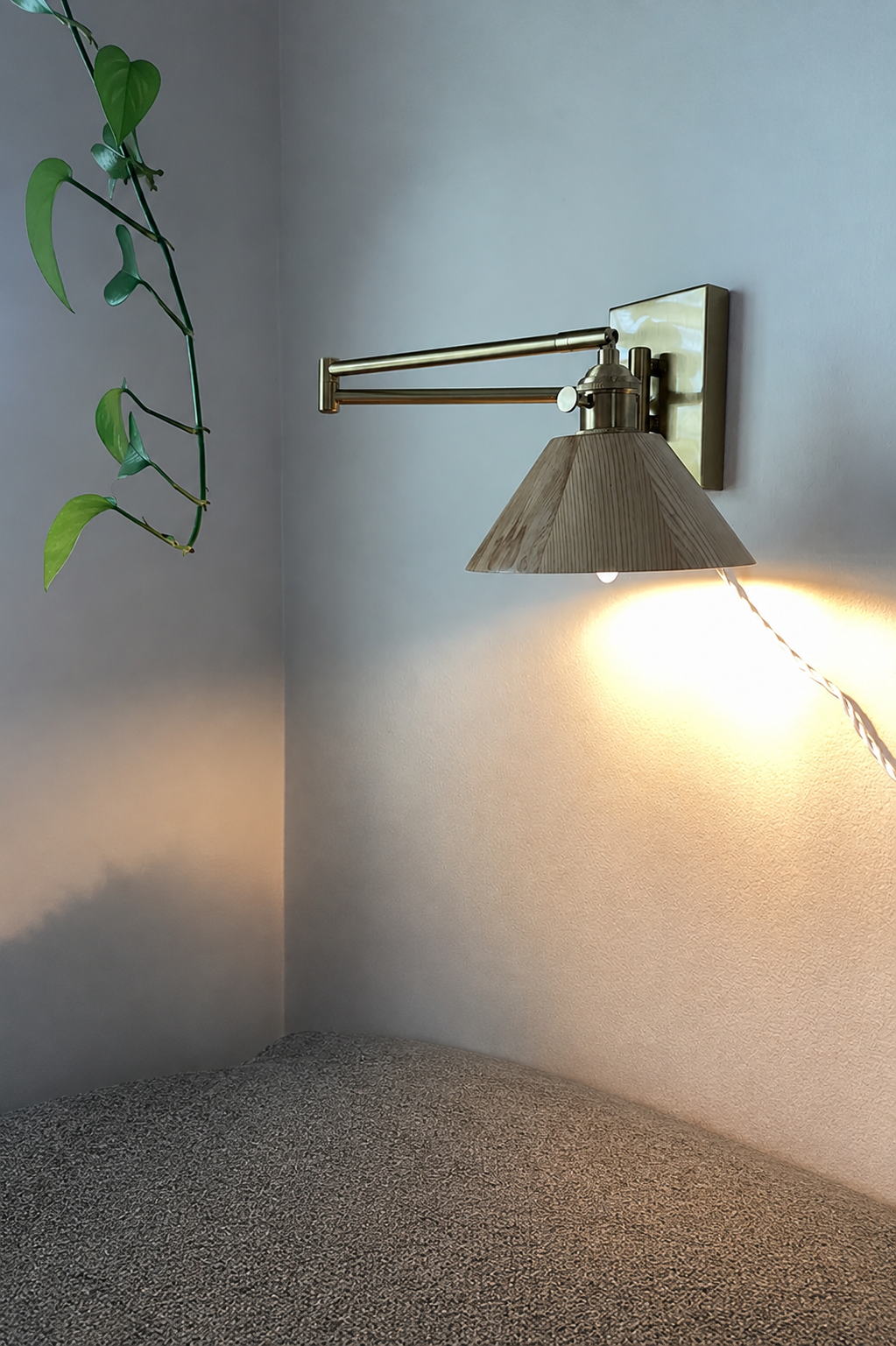 Handmade Wood & Brass Wall Lamp | Plug-In or Hardwired Sconce