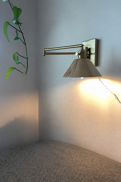 Handmade Wood & Brass Wall Lamp | Plug-In or Hardwired Sconce