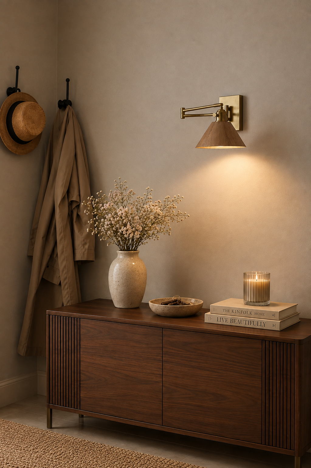 Handmade Wood & Brass Wall Lamp | Plug-In or Hardwired Sconce