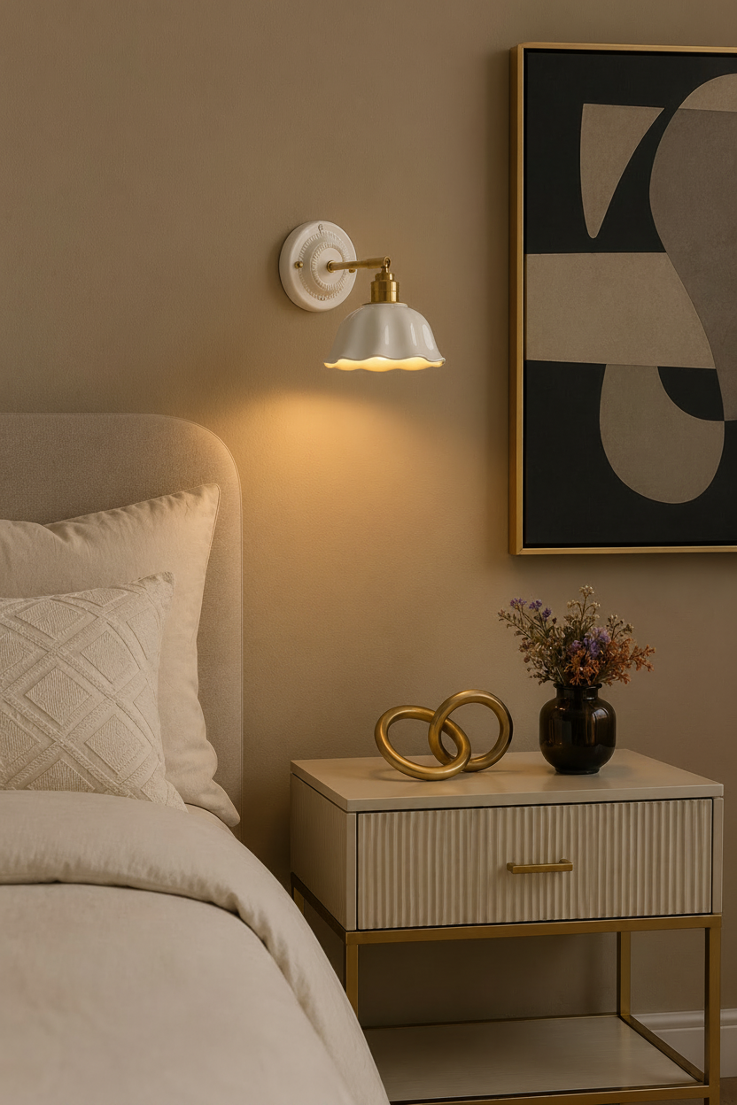 White ceramic hardwired wall light fixture