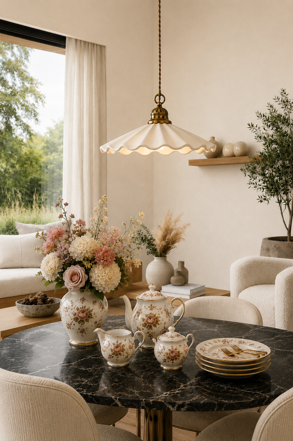 Wave Style Ceramic Pendant Light – Minimalist Farmhouse Hanging Lamp