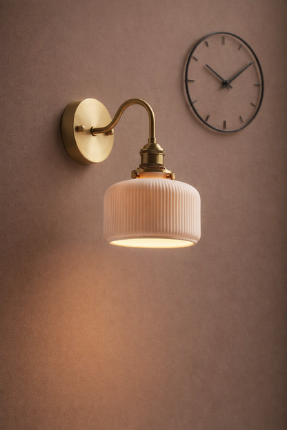 Ceramic Shade Wall Sconce with Brass Gooseneck Arm