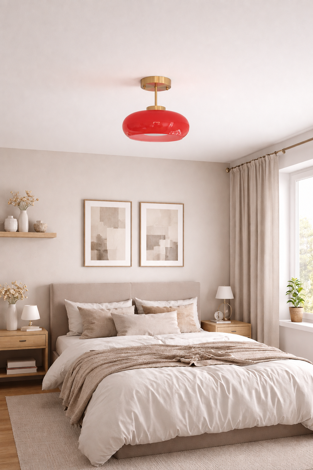 Contemporary red glass pendant light fixture with convertible rod – A versatile, high-shine  Red glass light 
