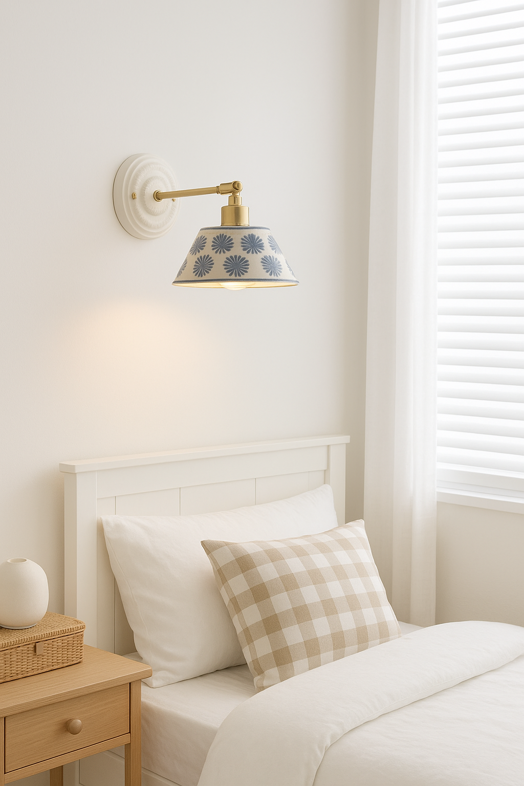 Vintage Bedside Sconce – Handmade  Blue Floral Ceramic Fixture