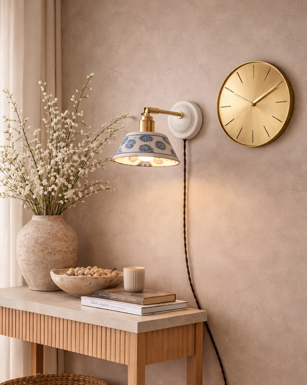 Handmade  Blue Floral Ceramic light Fixture for Bedroom