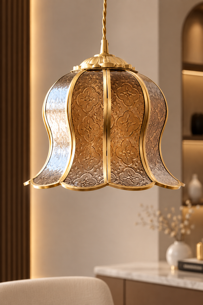 Artisan Brass Pendant Light| Patterned Glass hanging lights