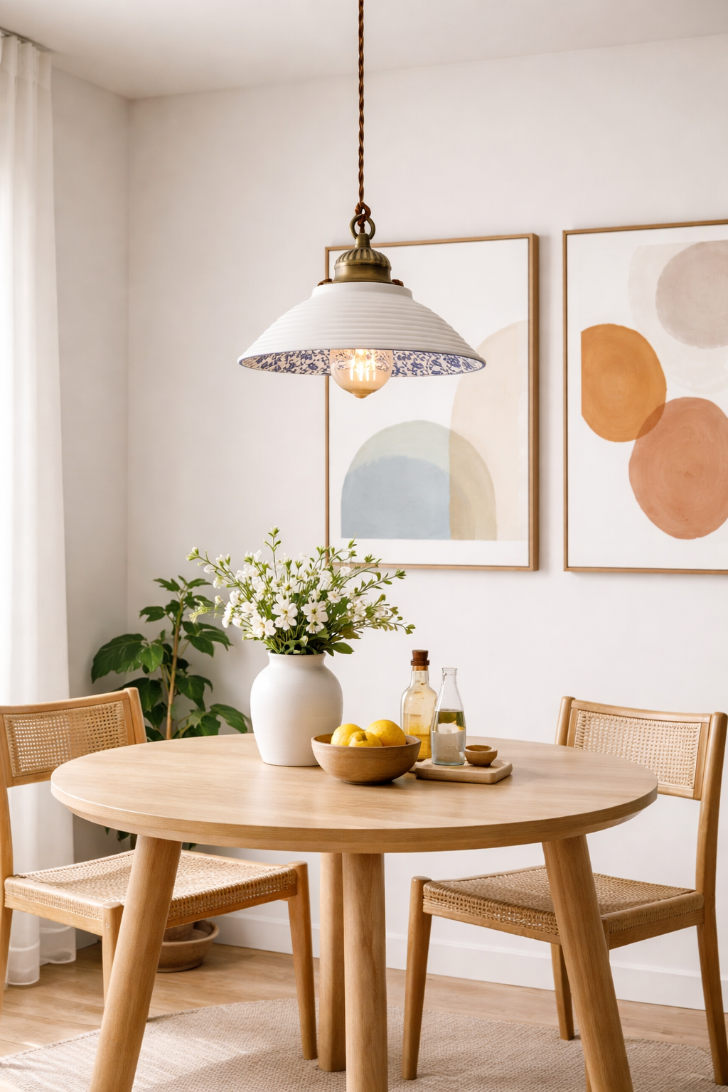 Loft Style Blue Floral Hanging Light, Mediterranean Blue Clay Lamp