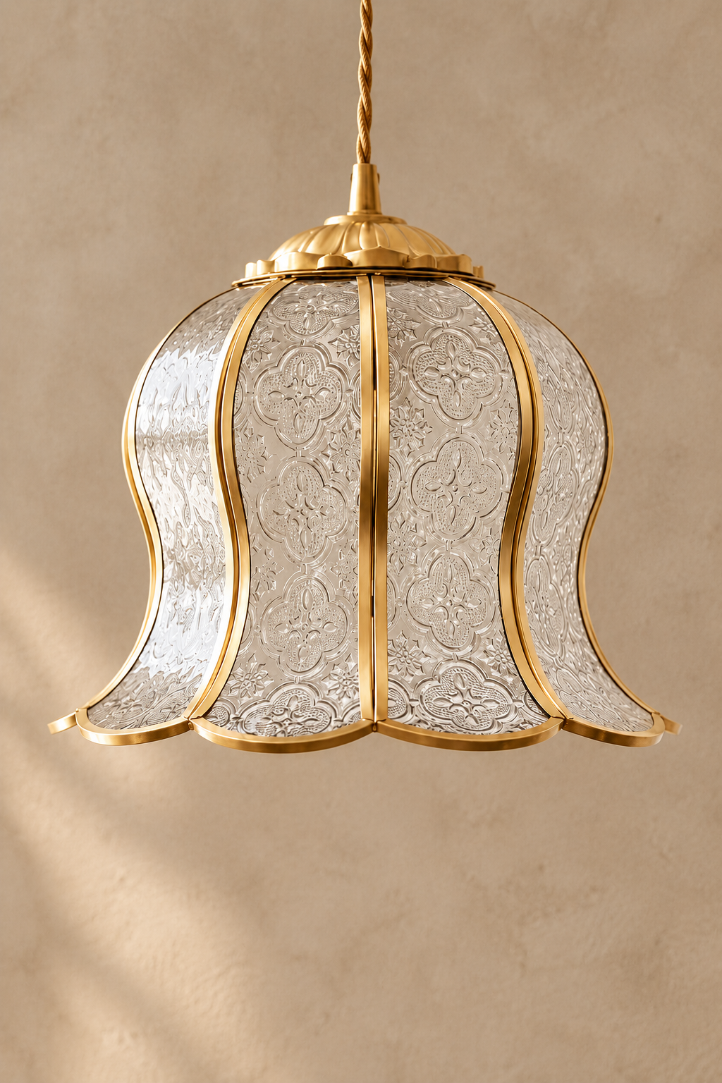 Artisan Brass Pendant Light| Patterned Glass hanging lights