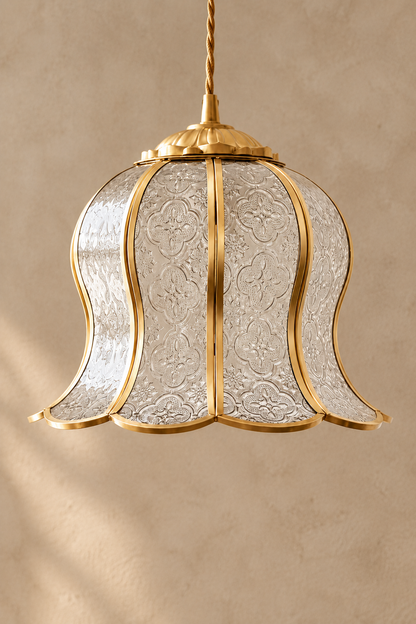 Artisan Brass Pendant Light| Patterned Glass hanging lights