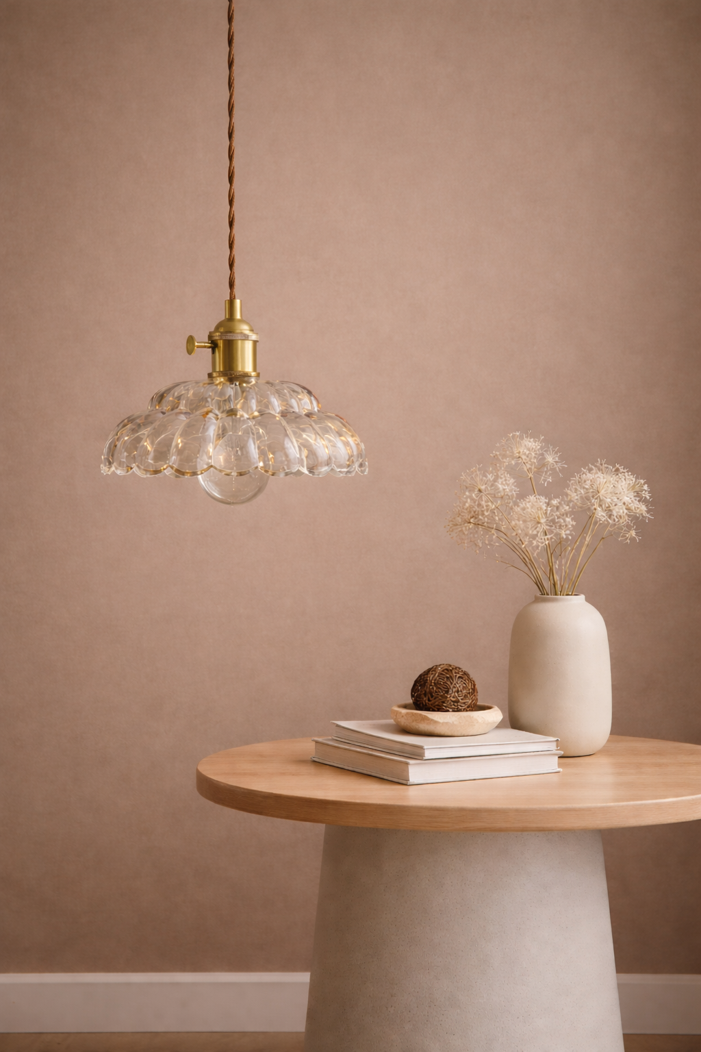 Organic modern lighting, retro-futuristic pendant, brass and glass 