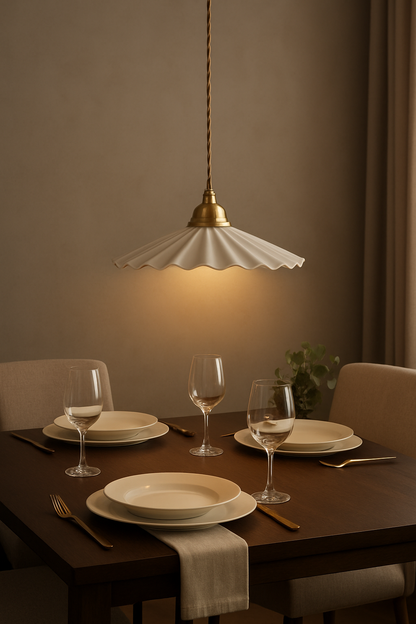 wave design ivory color ceramic pedant light with brass socket