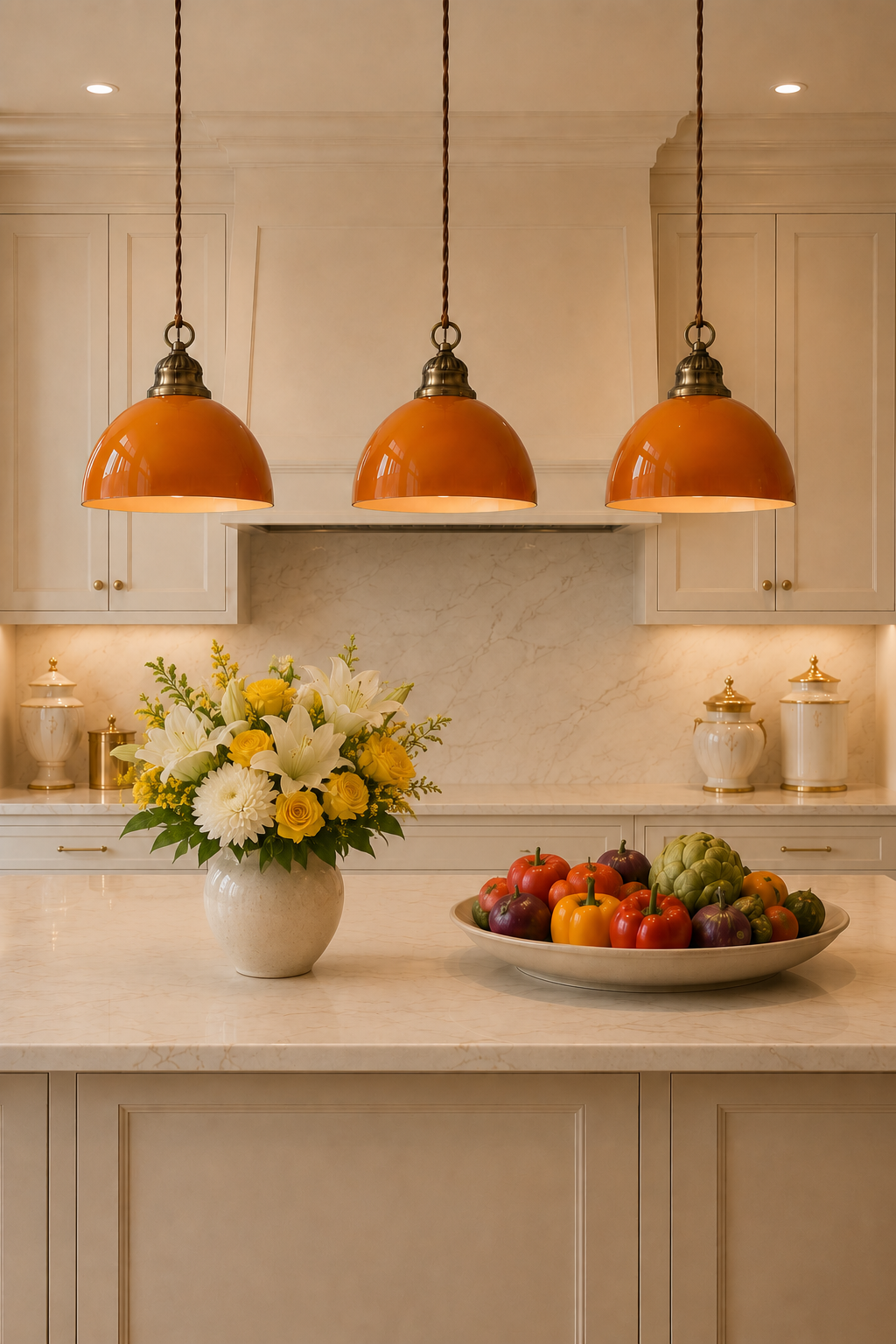 Industrial Mustard Glass / Brass Dome Ceiling Light Fixture