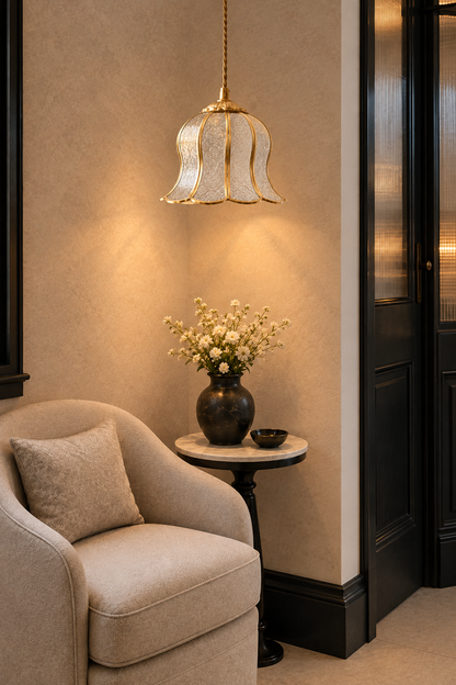 Artisan Brass Pendant Light| Patterned Glass hanging lights