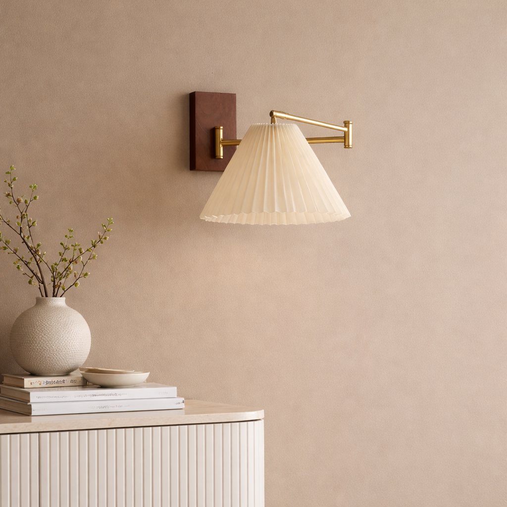 Fabric Wall  lamp with articulated arm- Pull String wall sconce