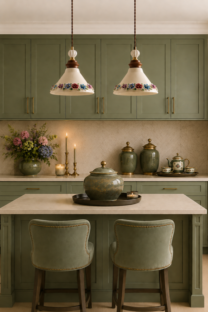 Japandi Ceramic Pendant Light | Handmade Botanical hanging lamp