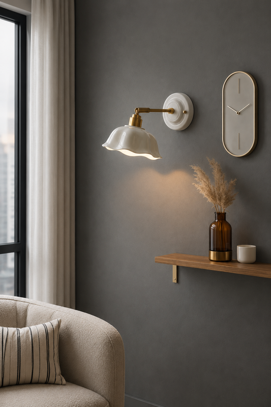 Flower White Ceramic wall sconce - Pull chain wall light