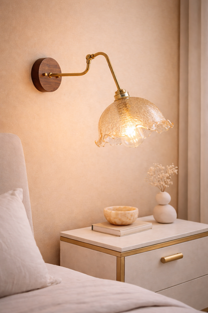 Antique Style Brass Bedside pull chain Lamp with Frosted Glass shade