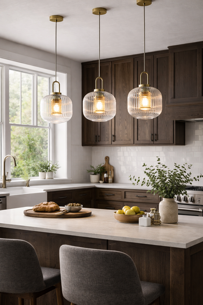 Modern Clear Glass-Brass Pendant Lamp