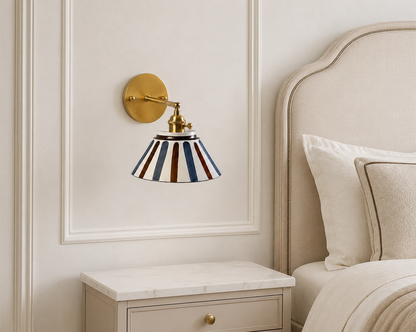 Glazed Stripped Ceramic Bedside lamp| Retro/vintage Brass wall sconce