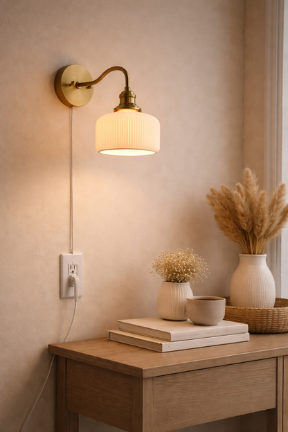 Ceramic Shade Wall Sconce with Brass Gooseneck Arm