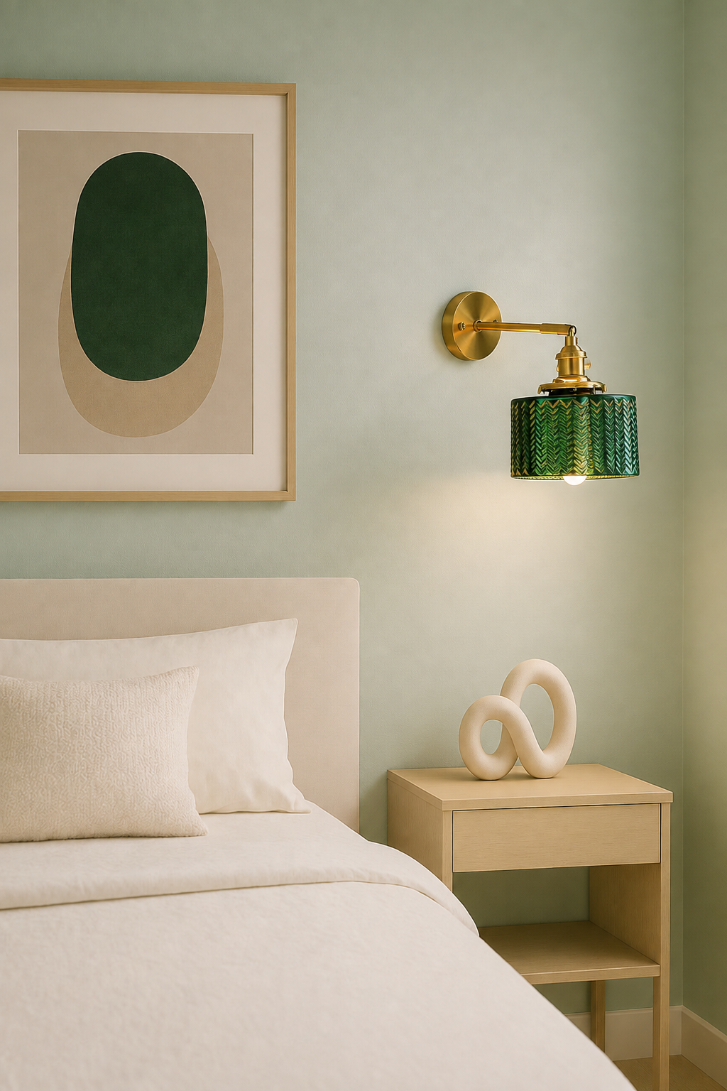 Vintage Green glass wall sconce- Brass Plug-In Wall Lamp