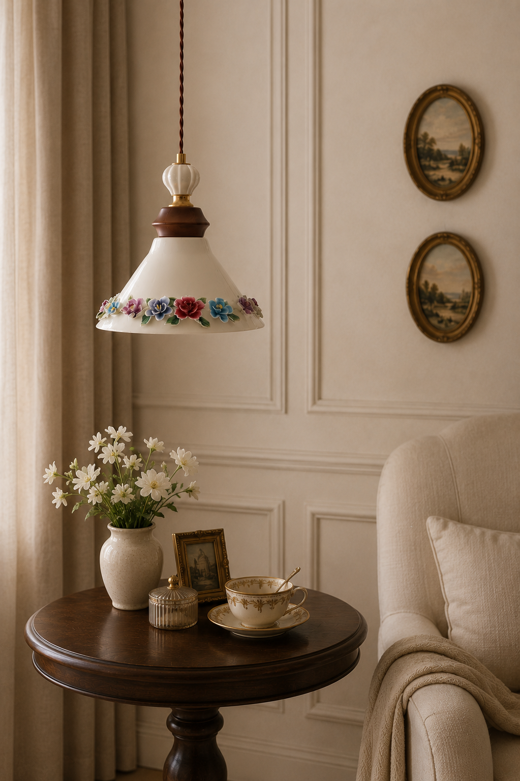 Japandi Ceramic Pendant Light | Handmade Botanical hanging lamp