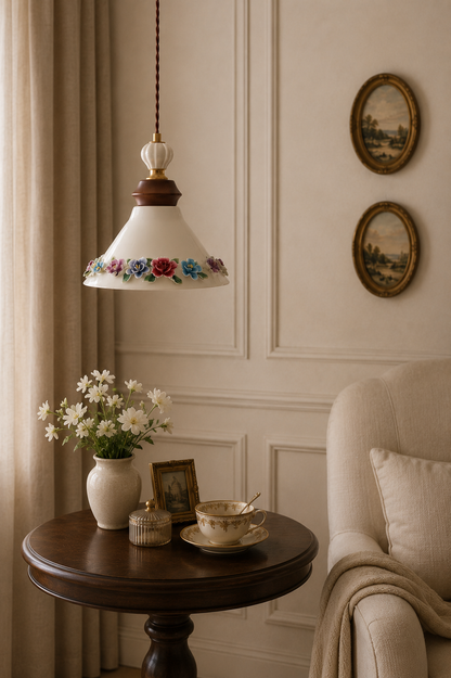 Japandi Ceramic Pendant Light | Handmade Botanical hanging lamp