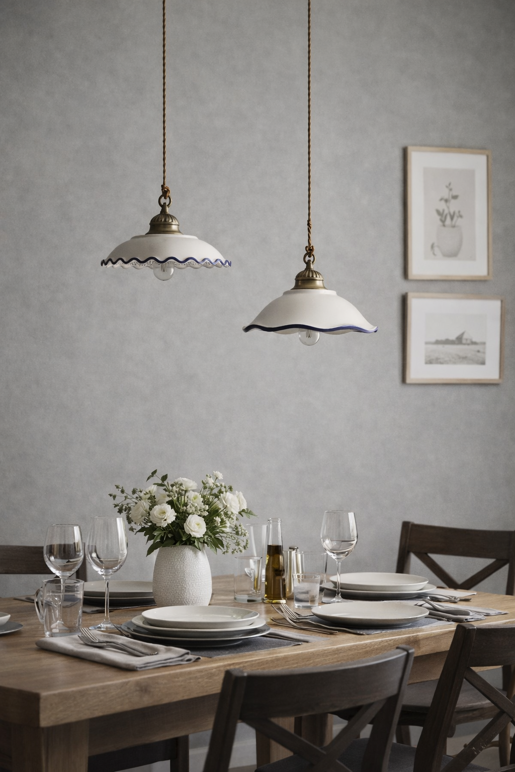 Ash Gray exterior with subtle blue floral interior design for kitchen island lighting