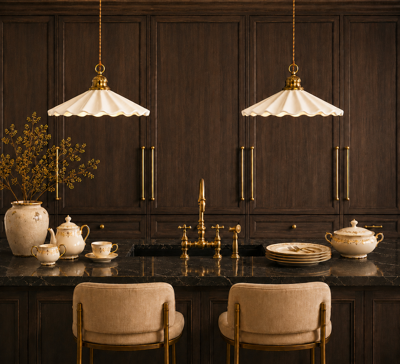 Mashal Designs Vintage industrial ceramic pendant lamp illuminating a modern farmhouse dining room table.