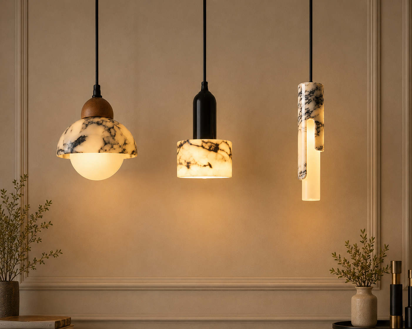 Set of 3 pendant light, Handmade marble pendant lights for modern interior