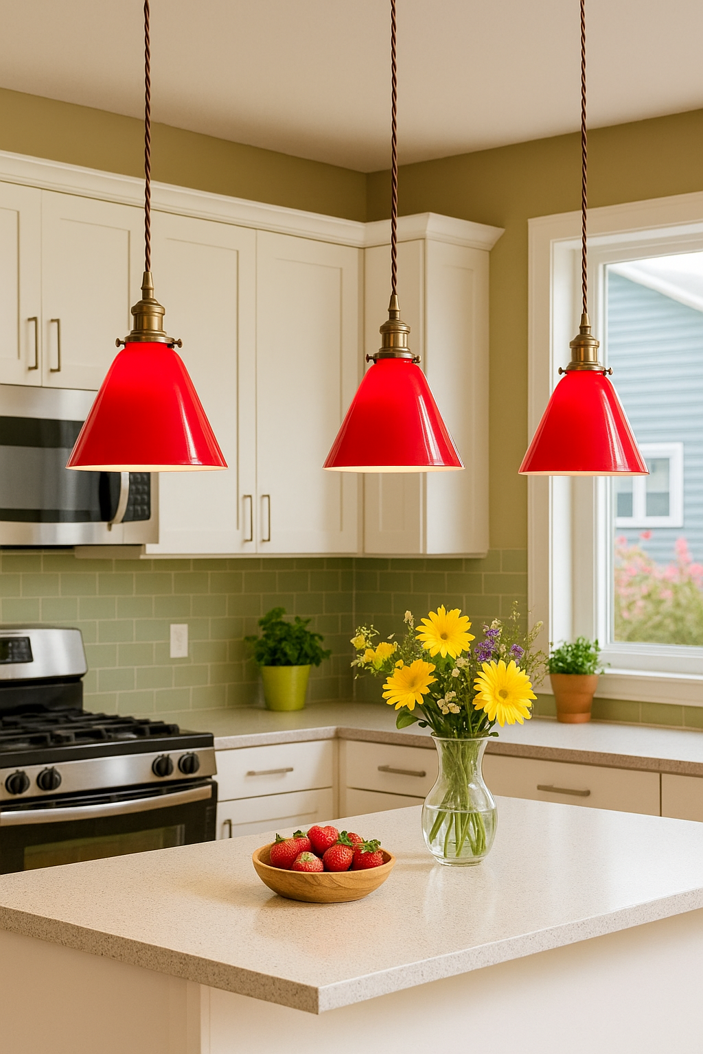 Vintage style Red Glass Pendant lights | Cafe-restaurant spa lighting