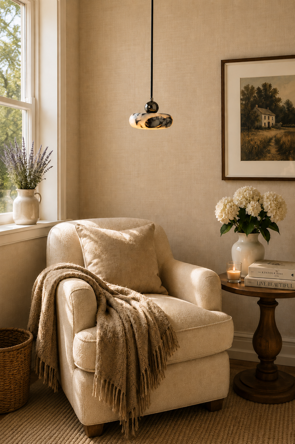 Small bedside Marble Pendant Light | Modern Natural Stone Lamp