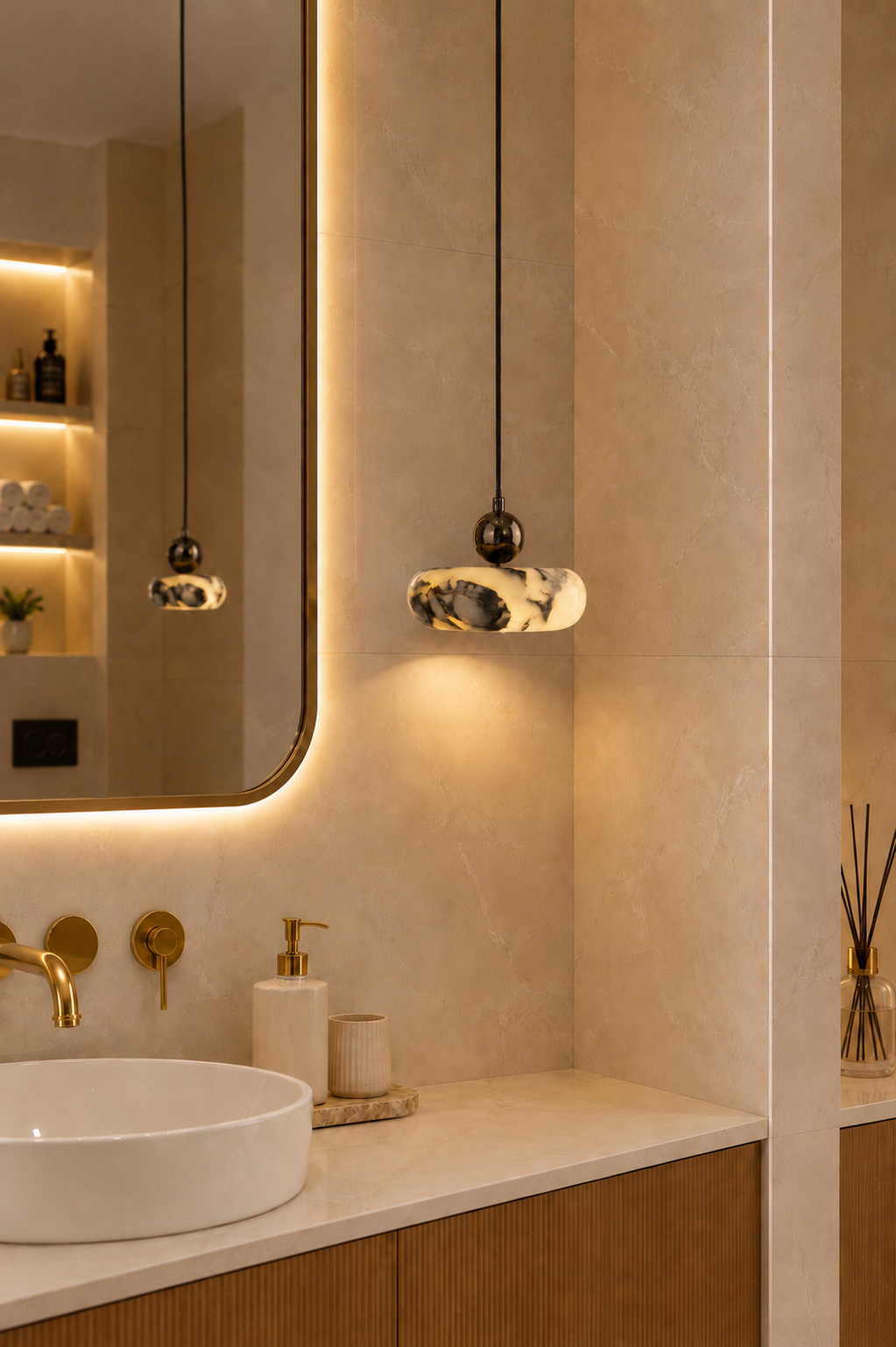 Small bedside Marble Pendant Light | Modern Natural Stone Lamp