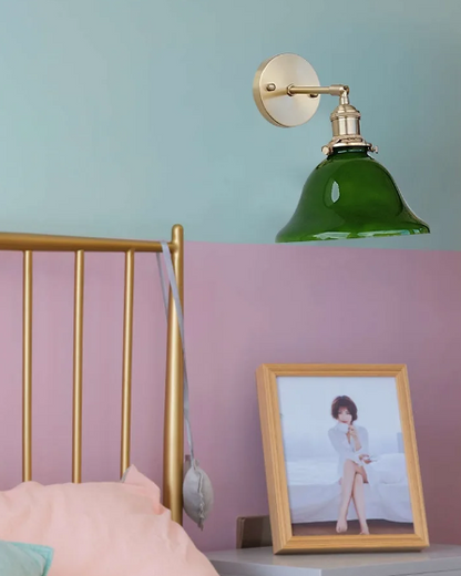 Green Glass wall Lamp/ Swing Arm Lamp/  Green wall Sconce